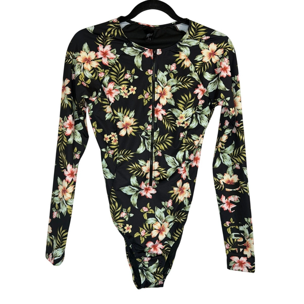 NWT Hurley Floral One Piece Surf Swimsuit Black Size Lrg Beach Vacation Swimwear